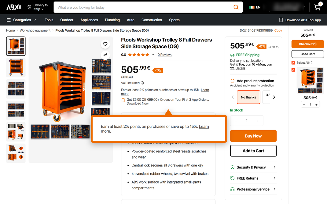 View the points you can earn on the product page